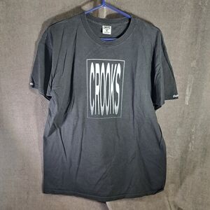 Crooks & Castles Black White Double Sided Logo Graphic Tee VG L